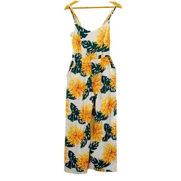 Zara Printed Floral Jumpsuit Tropical Leaf Flowy Boho Romper Wide Leg Jumper XS - Picture 1 of 6
